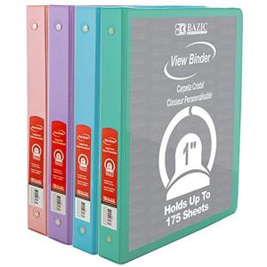 1" Asst. Pastel Color 3-Ring View Binder w/ 2-Pockets