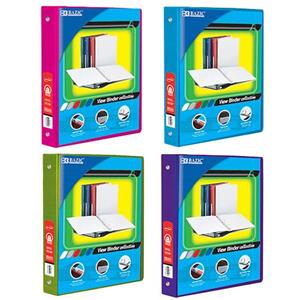 1" Asst. Neon Color 3-Ring View Binder w/ 2-Pockets