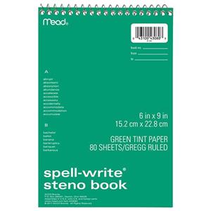 Mead Steno, Spell-Write, 6" x 9", Green, 80 Count